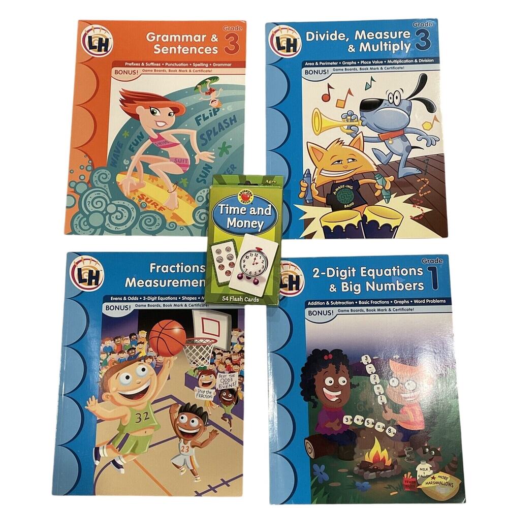 Educational Workbooks Grade 1-3‎ Children Lot of 4 With Flash Cards Homeschooler